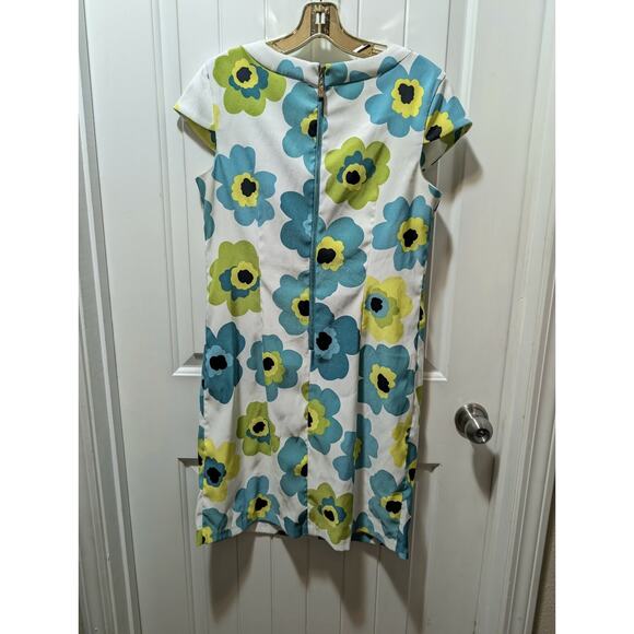 AGB 60s Style Cap Sleeve White Teal Floral Shift Dress Spring Summer Size 8 - Picture 4 of 8